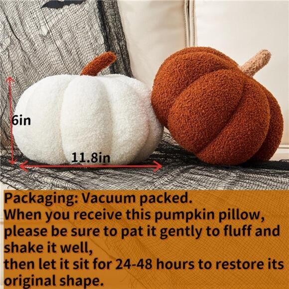 Pumpkin Pillow, 2 Pcs Halloween Pumpkin Throw Pillow 11.8 x 6 Inch - Picture 6 of 7